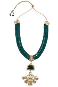Anjali Jain Gold finish multilayer green onyx stone necklace