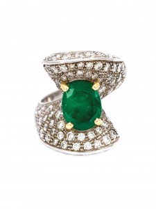PORCHET diamond and emerald cocktail ring